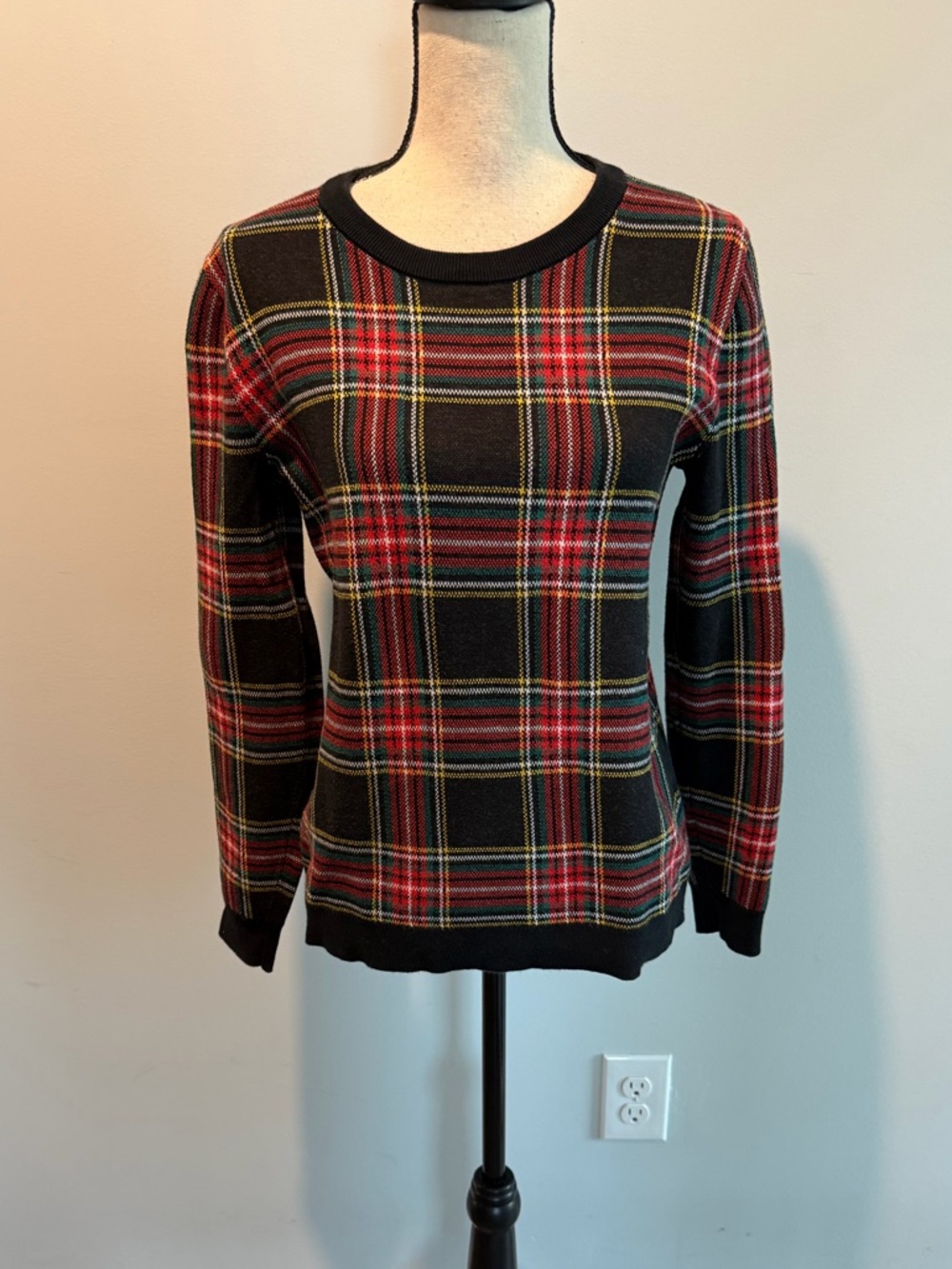 J Crew Teddie Classic Red Tartan Plaid 100% Cotton Sweater Women’s size Medium
